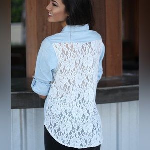 SWS Sleeveless Denim Button Up with Lace Back